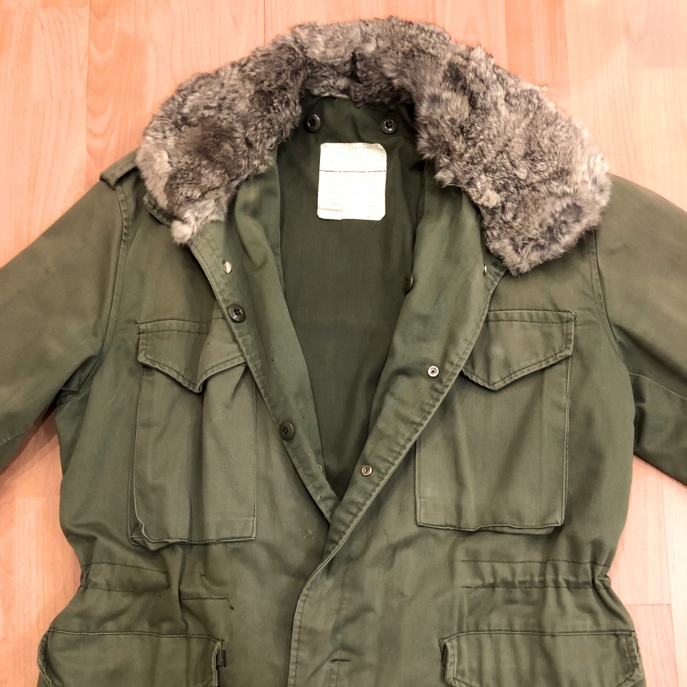 Genuine Rabbit fur-trimmed vintage military parka